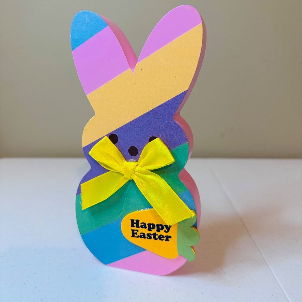 Striped Peep Easter bunny block decoration HAPPY EASTER spring Easter decoration